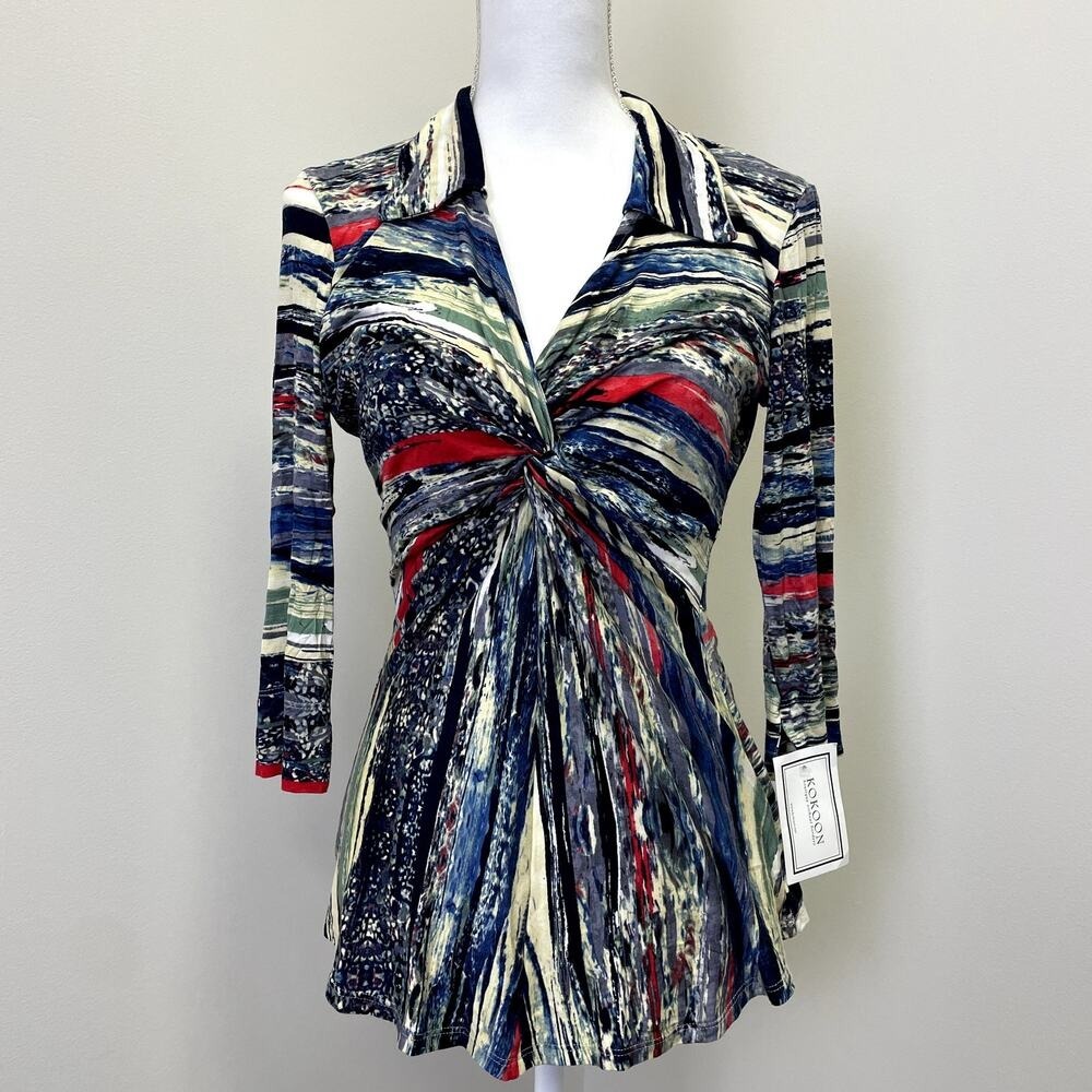 NWT KOKOON Splendid Twist Blouse Nebulon Abstract Print V-Neck Top Medium